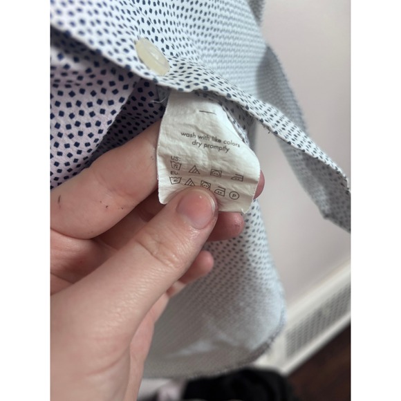 Michael Kors Slim Fit Dress Shirt Mens White Blue Dot Print Button Down Size M - Picture 6 of 8